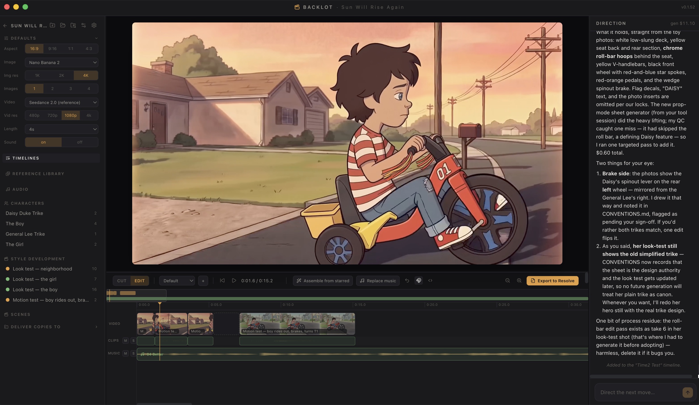 Backlot AI film studio app — Resolve-style timeline and director agent